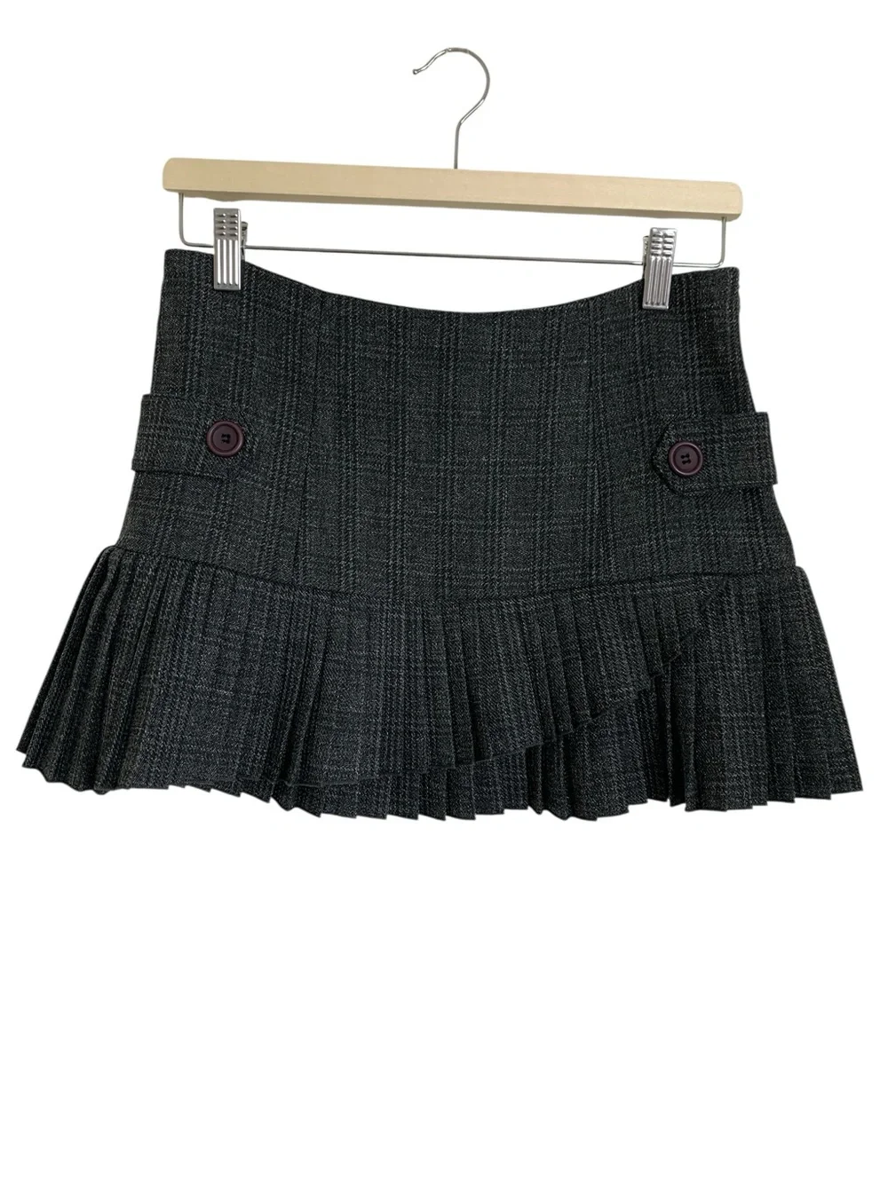 Vtg Y2K Forever 21 Pleated Plaid Micro Mini Skirt Women’s M Button Accent Gray